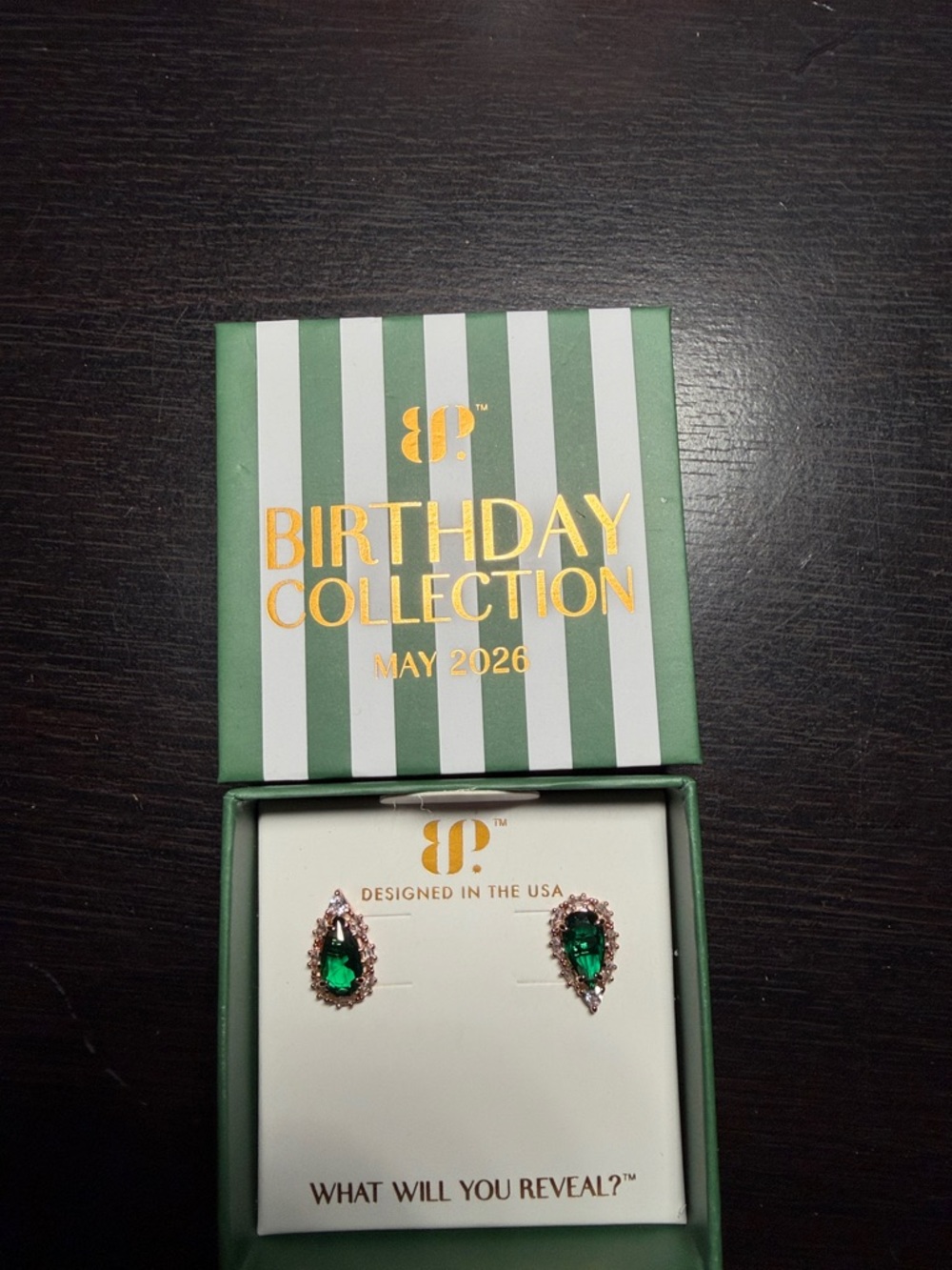 bp Emerald Teardrop Stud Earrings with Rose-Gold Halo